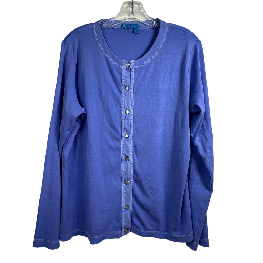 Fresh Produce Womens Periwinkle Blue Cotton Snap Front Cardigan Top Large Flaw